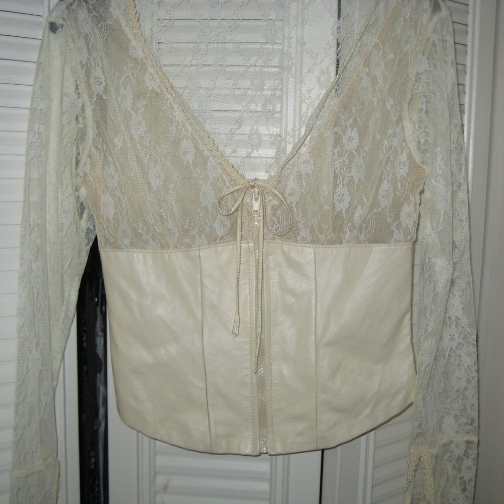 STUNNING Vintage lace leather tie corset bustier